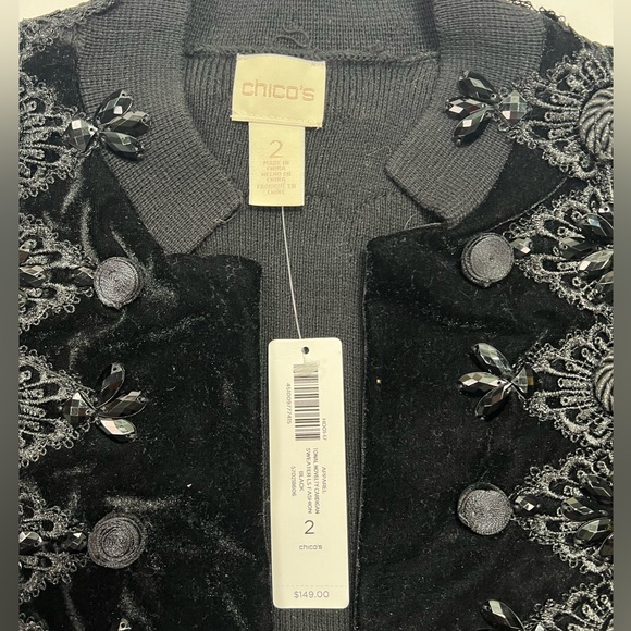 Chico’s Embellished Tonal Cardigan - black, size 2 (L / 12) - Picture 4 of 11